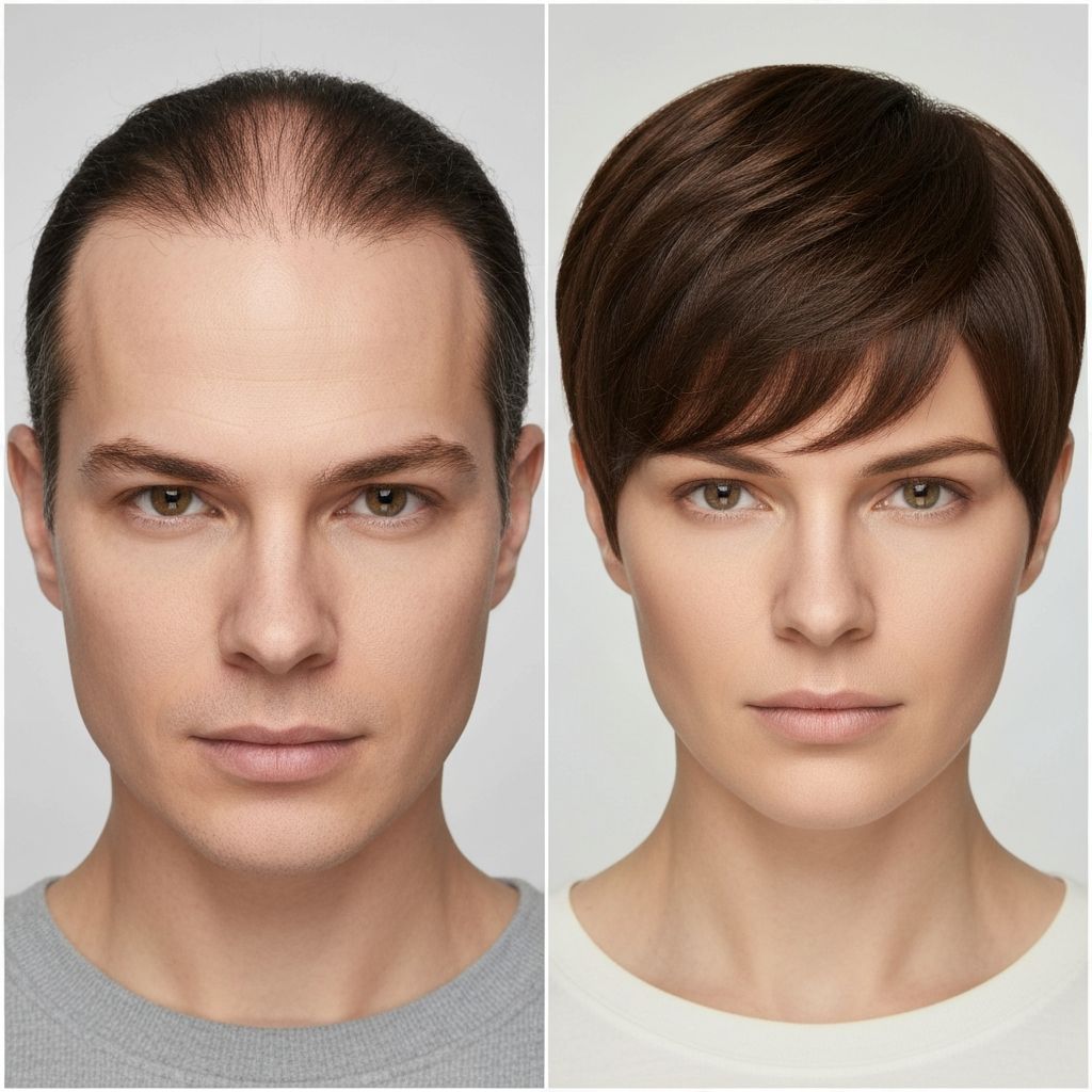Before and after hair replacement transformation